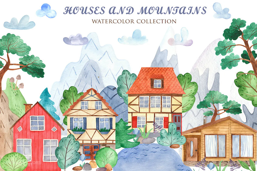 25xt-483915 Watercolor Houses and mountains1.jpg