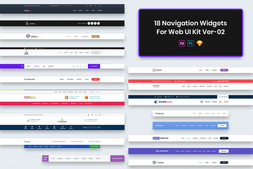 25xt-484212 18 Navigations Widgets for Web UI Kit Ver-02.jpg