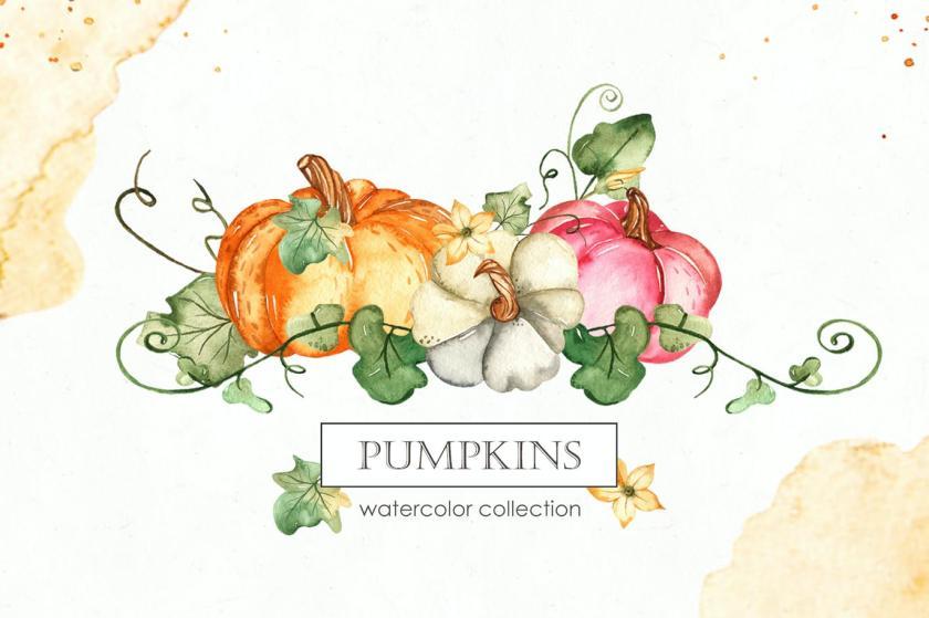 25xt-484457 Watercolor Pumpkins. Cards, frames, patterns	1.jpg