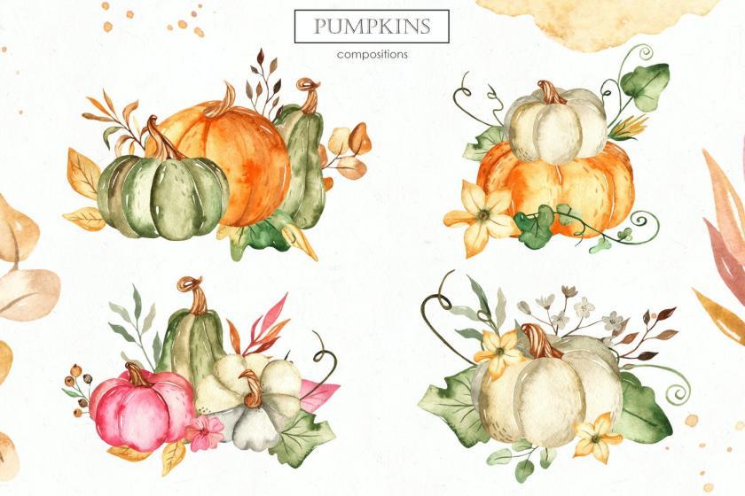 25xt-484457 Watercolor Pumpkins. Cards, frames, patterns	4.jpg