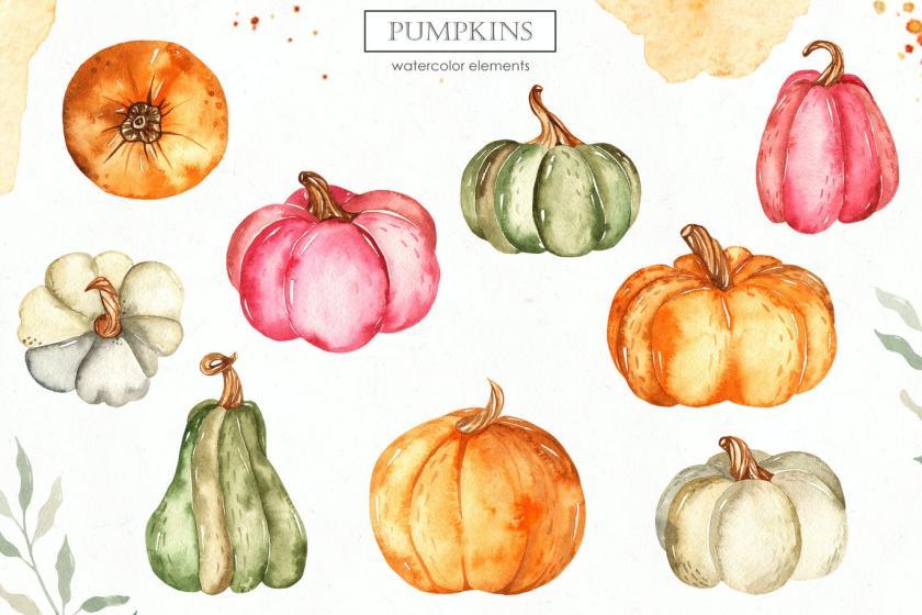 25xt-484457 Watercolor Pumpkins. Cards, frames, patterns	2.jpg