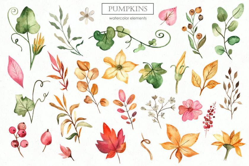 25xt-484457 Watercolor Pumpkins. Cards, frames, patterns	3.jpg