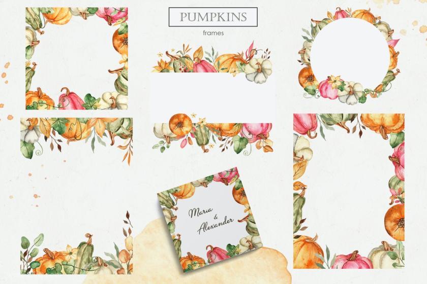 25xt-484457 Watercolor Pumpkins. Cards, frames, patterns	5.jpg