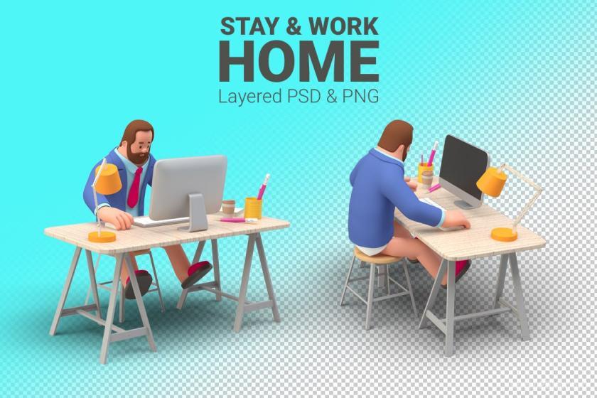 25xt-484508 Work Stay at Home illustration Man with Computer	1.jpg
