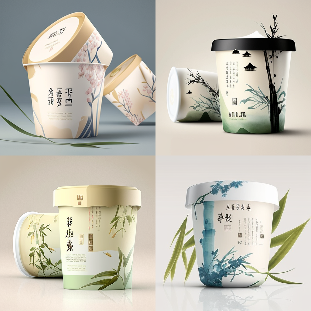 Midjourney的酸奶包装采用中国画风格的竹子