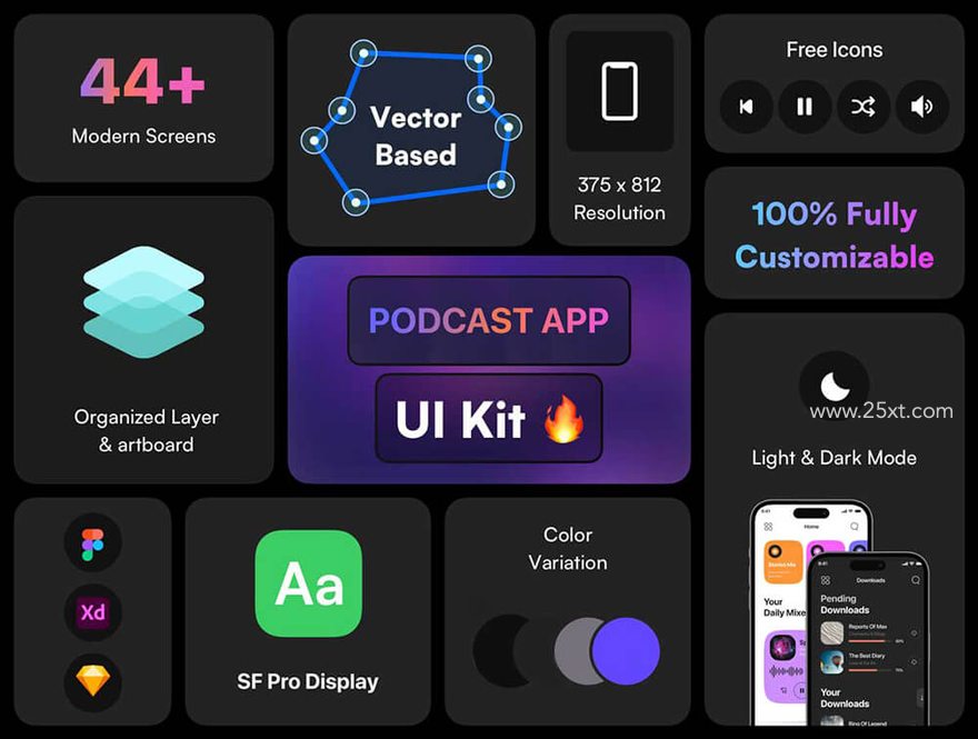 25xt-165124-Harveel.ly Podcast App UI Kit2.jpg