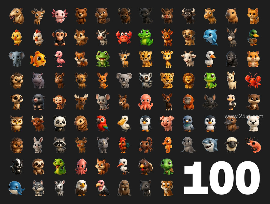 25xt-177034 Animals 100pcs 3D Icons1.jpg